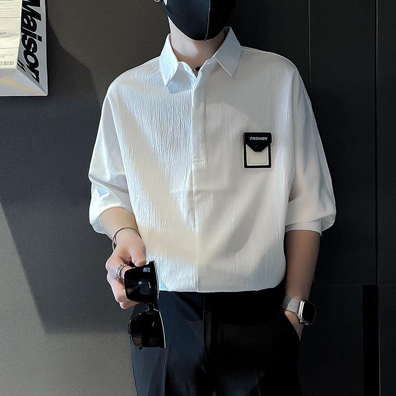 Men's Casual Loose and Handsome New Ice Silk Three-quarter Sleeve Shirt