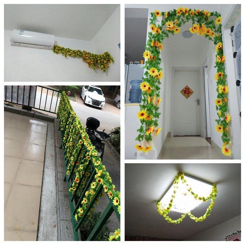 Artificial Rose & Green Leaf Vine for AC Decoration