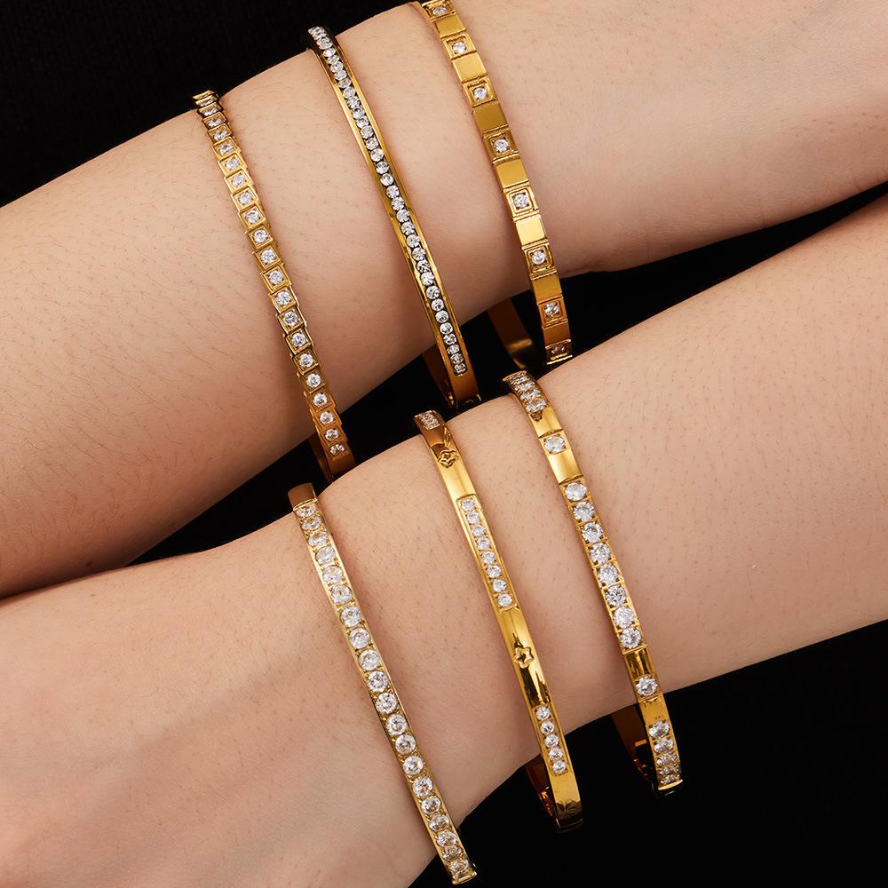 Light Luxury, High-end, Niche Geometric Fashion Zircon Bracelet, Stainless Steel Women's Bracelet Combination