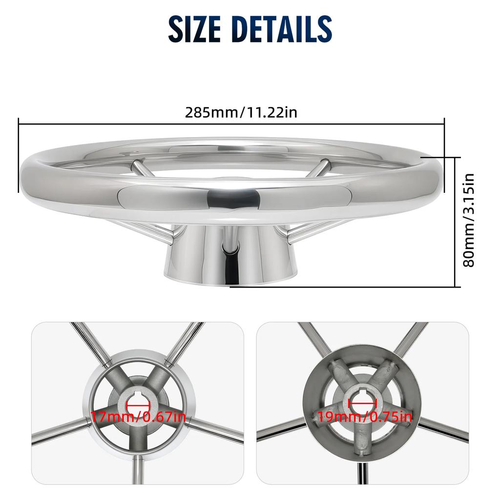 Boat Accessories 13inch 11inch Marine Boat Steering Wheel Yachts Ship Stainless Steel Mirror Polished 5 Spoke Steering Wheel