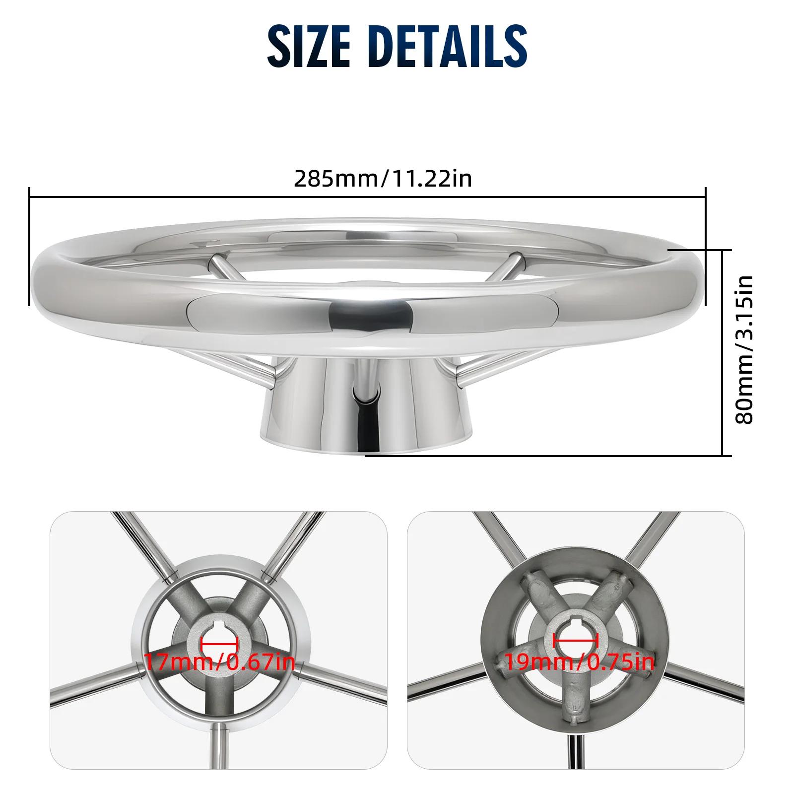 Boat Accessories 13inch 11inch Marine Boat Steering Wheel Yachts Ship Stainless Steel Mirror Polished 5 Spoke Steering Wheel