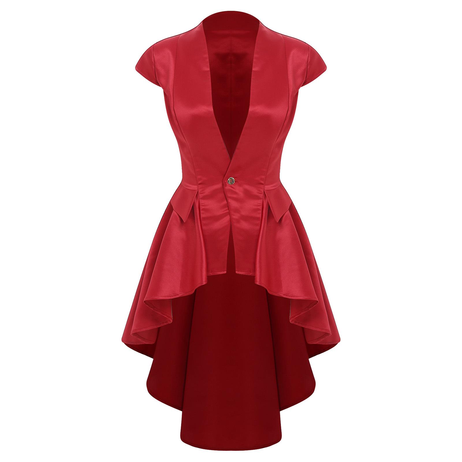 

Жіночий готичний стімпанк жакет з глибоким V-подібним вирізом, рукавами-ліхтариками та одним ґудзиком, вікторіанський фрак 3XL бордовий