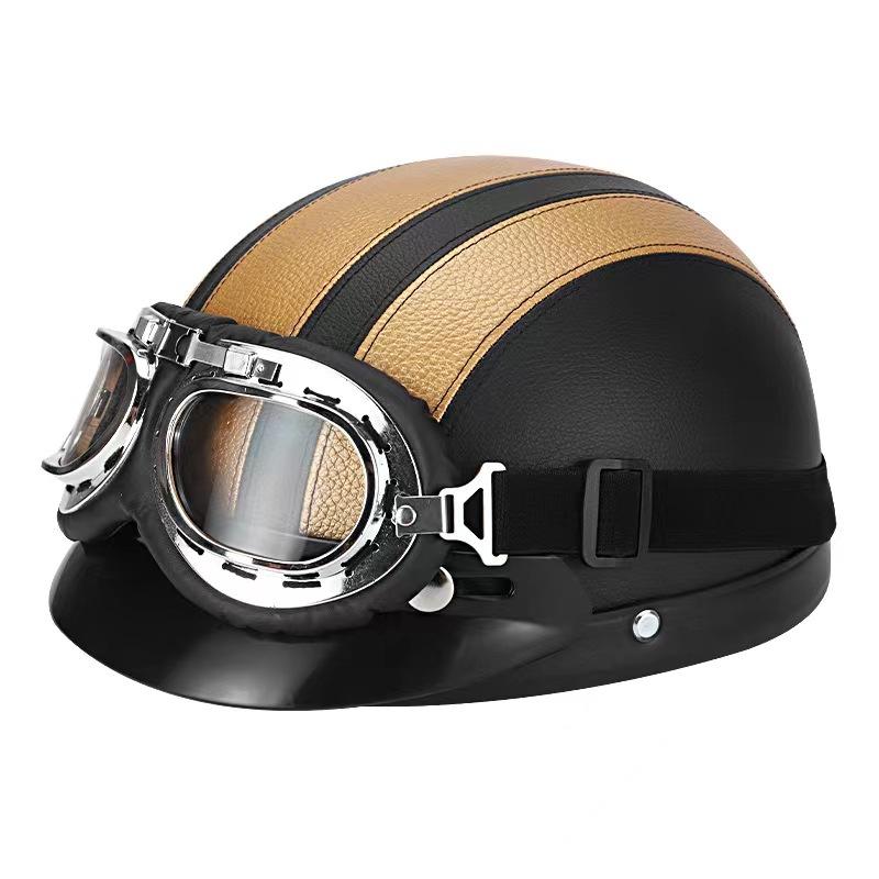 Hot Sell Brown Synthetic Leather Vintage Motorcycle Motorbike Vespa Open Face Half Motor Scooter Helmets & Goggles