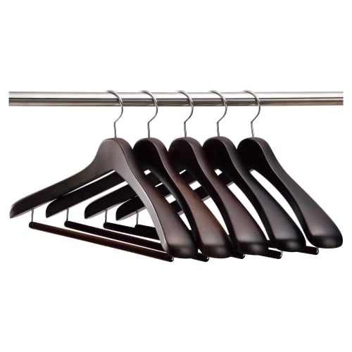 Nakata Hanger - Made In Japan: Set of 5 Wooden Men's Suit Hangers with Felt Bars, Smoke Brown, SET-01 (430mm)
