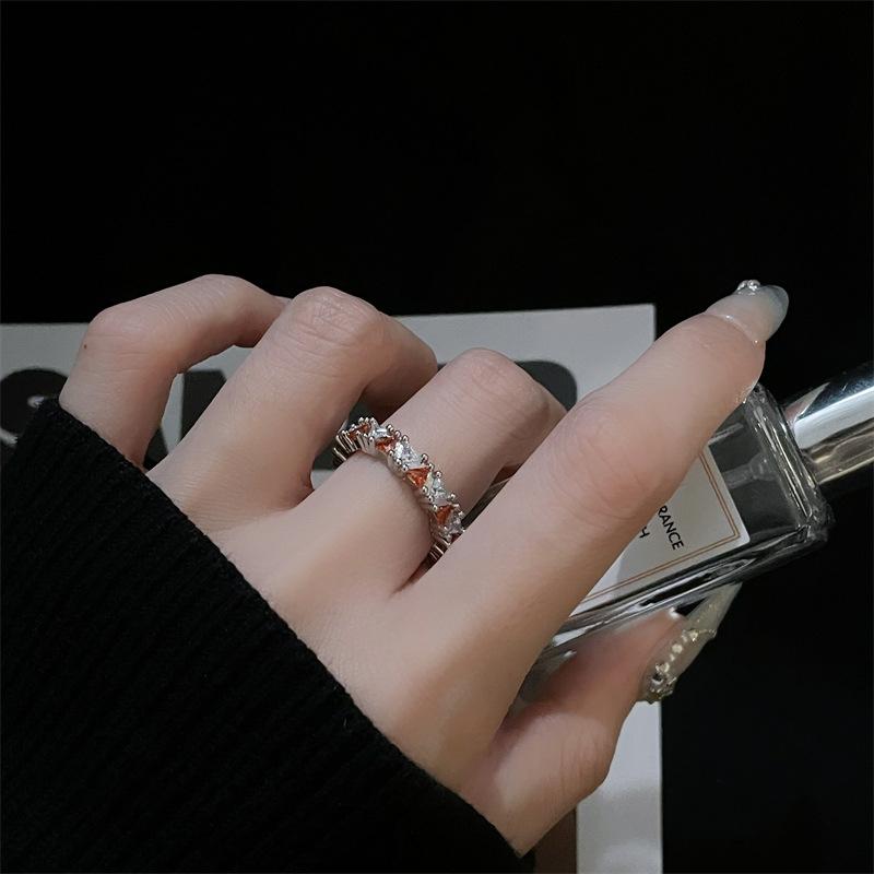 Color Treasure Diamond Opening Ring Niche Design Light Luxury High Sense Personality Fashion Super Fairy Zircon Row Diamond Ring Woman