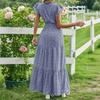 Abito da donna con scollo a V, vita alta, stampa floreale, multistrato, manica corta, casual, maxi, per l'uso quotidiano