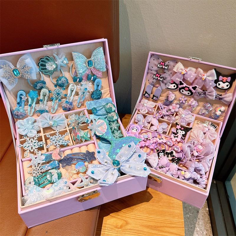 Kids Hair Accessories Gift Set Girls Birthday Party Princess Style Cartoon Character Hairpins Headbands Elastic Bands