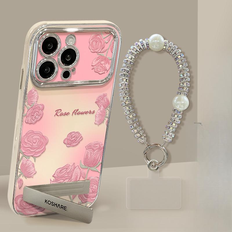 Ins Flower Bracelet Applicable To IPhone15 Apple Phone Case 14pro Electroplating Large Window 13 Silicone 16
