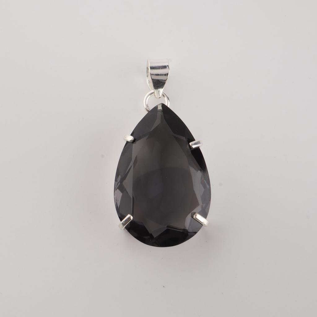 Grey Quartz Gemstone Silver Pendant 1.6" , 925 Sterling Silver Handcrafted Jewelry, Designer Pendant For Birthday Gift PP-67-11