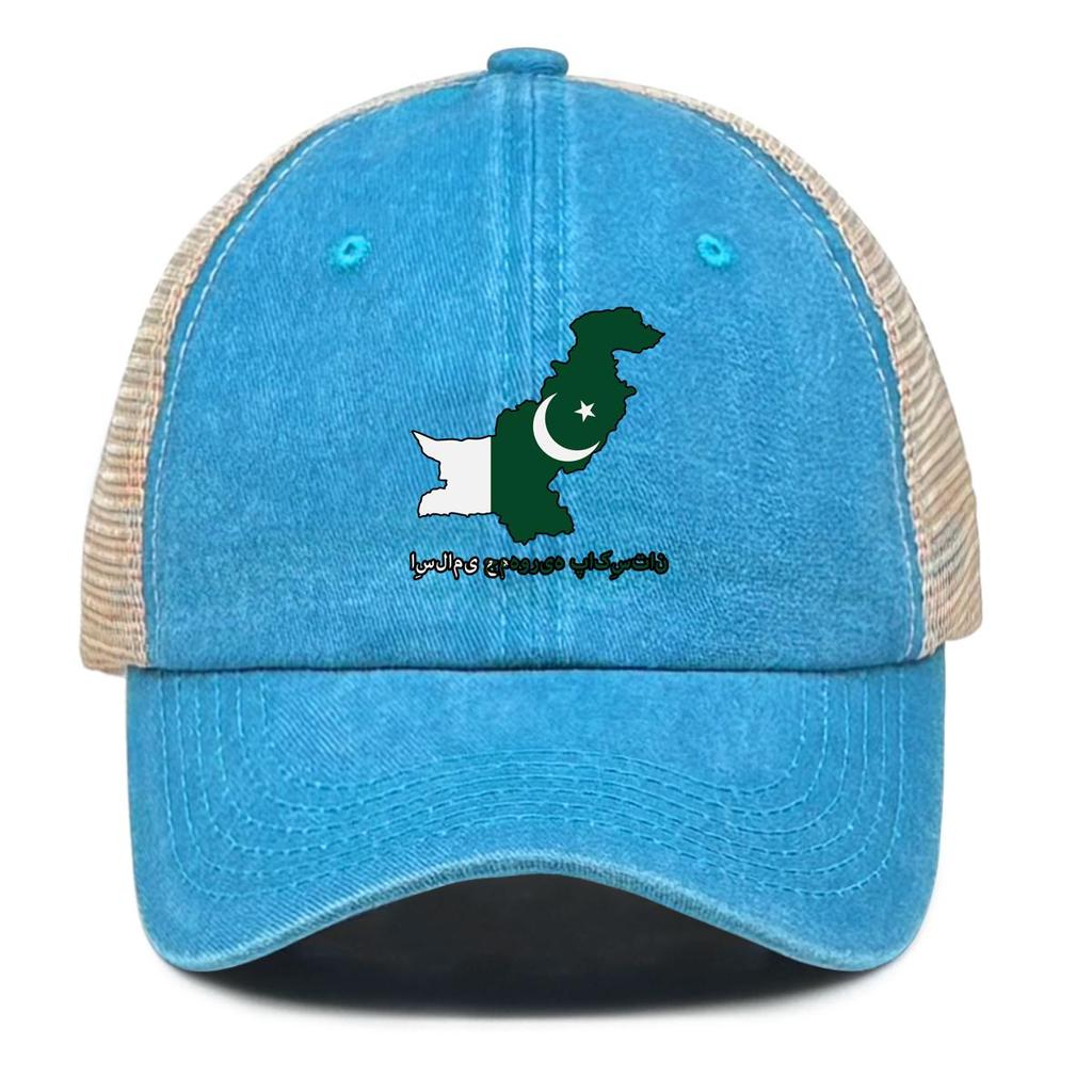 Map Flag of Pakistan Print Snapback Trucker Hat, Patriotic Dad Hat Polyester Solid Color Casual Sun Visor Adjustable Mesh Cap