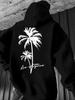 Men's hoodie for autumn and winter, featuring a coconut tree print, versatile and comfortable, with a trendy and fashionable hip-hop style.