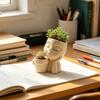 Creative Eyelash Doll Succulents Planter, Cute Sleeping Face Ceramic Pot with Double Holes, Kawaii Desktop Decor for Office Desk, Indoor Small Plant
