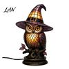 Fantasy Cat Shaped Table Lamp Black Witch Hat Lamp, with Dreamy Purple Light, Pink Ambient Desk Light Gothic Retro Halloween Ornament, for Bedroom