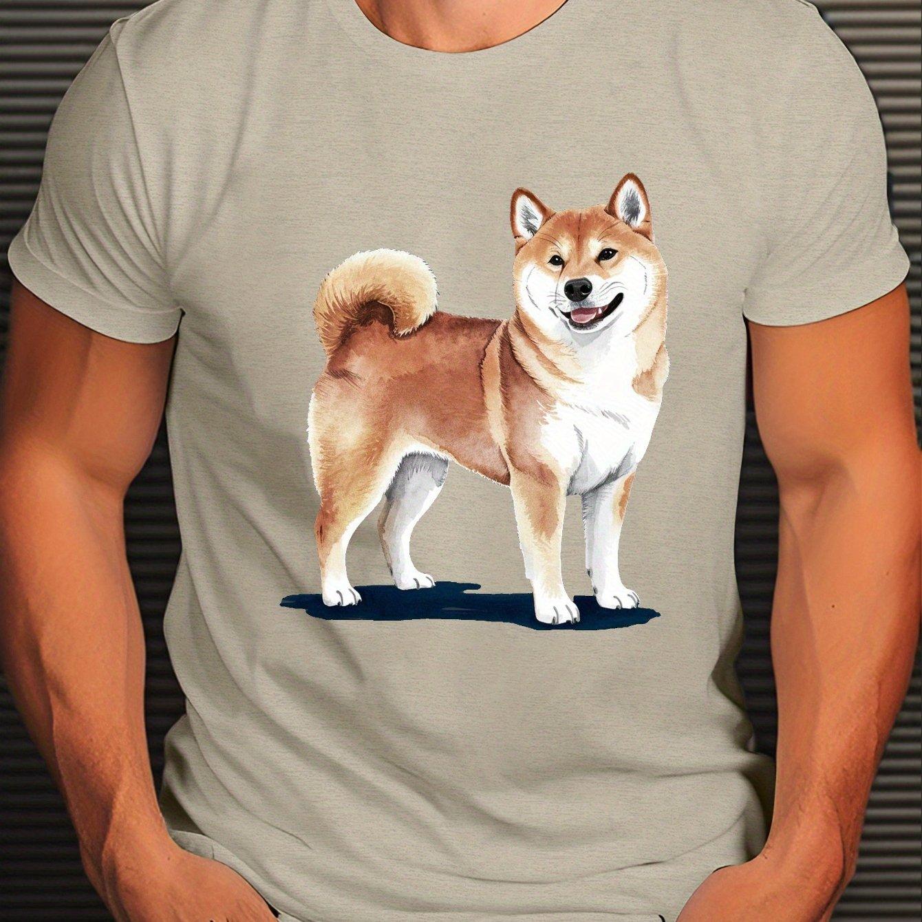 Shiba Inu Dog Watercolor Print Cotton Graphic Tee Men Casual Short Sleeve TShirt S