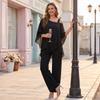 Women’s Chiffon Two Piece Set Wide Leg Pants and Layered Top Loose Fit Off Shoulder Outfit for Casual or Formal Wear