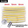 5V Dimmerable COB LED Strip Light 8 Modes With Battery Box 3MM 5MM 8MM White/Red/Blue/Pink/Green Flexible TV Backlight Rope