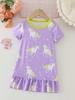 Sweet Girls Everyday Dress, Light Purple Summer Casual Short Sleeve Toddler to Kids 2-8 Years Comfortable and Soft