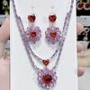 Luxury Heart Pendant Jewelry Set Earring Pink Red Necklace For Women Bridal Wedding Exquisite Fashion Zircon Party Banquet Gift