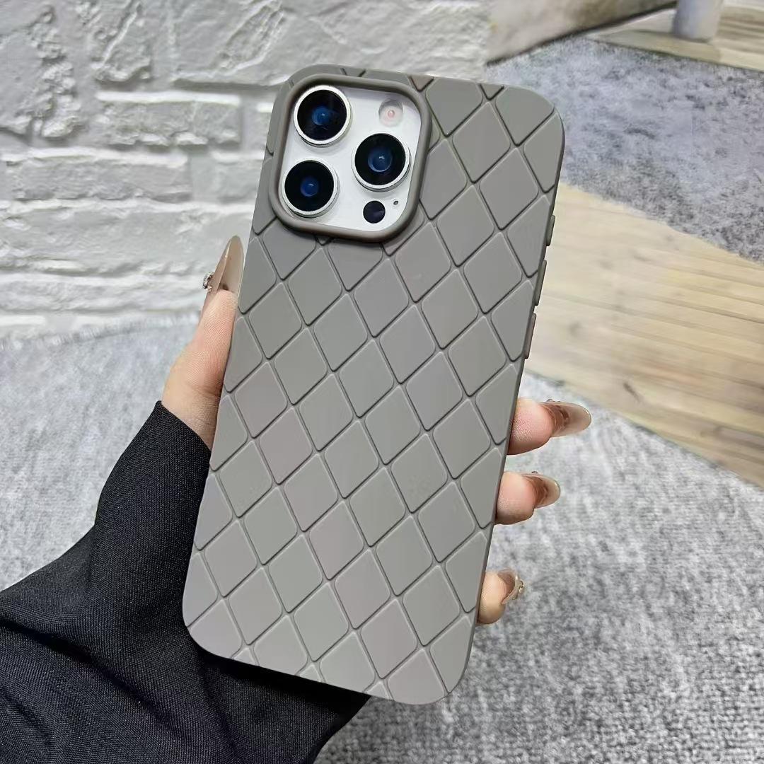 

Подходит для чехла для мобильного телефона IPhone16Pro Силиконовый с ромбовидным узором Apple 15/14 Противоударный и противоскользящий Простой защитный чехол Apple 14Pro серый