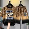 Fashion Colorful Zebra Stripe Letter Printed Men's T-shirt and Shorts 2 Piece Set Summer Home Outdoor Casual Outfit for Men's and Women's T-shirt Set
