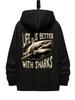 Shark Graphic with Ed Crew Street Style Sweat for Outings250g Heavyweight Pullover with Pocket Adjustable Drawstring for Unisex Wa