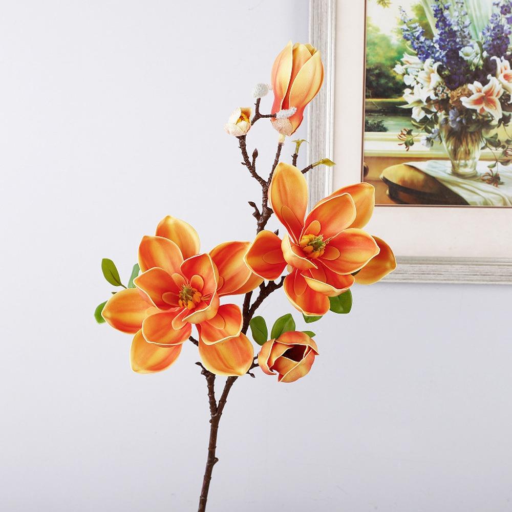 

Handmade Artificial Magnolia Flower Real Touch Faux Magnolia Branch Home Decoration помаранчевий