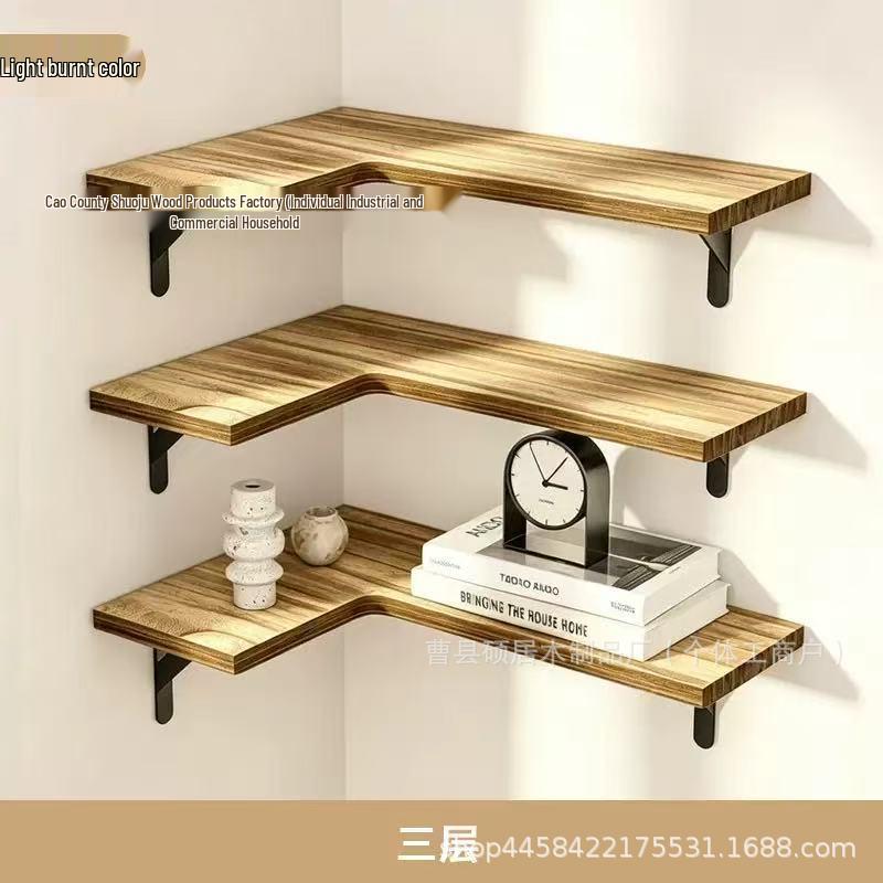 Wooden Corner Shelf with Iron Frame for Living Room, Kitchen, or Bathroom - Ideal for Books, Toys, and Storage.