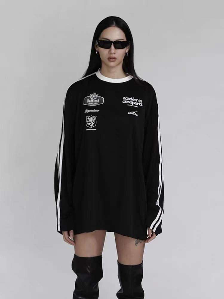 Badblood Retro Korean-American Embroidered Mesh Long Sleeve Jersey S чёрный