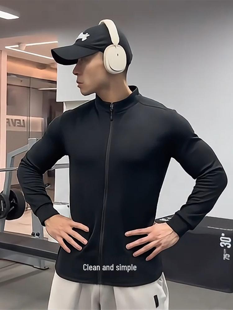 Men's German Velvet Double-Sided Cardigan Hoodie, Slim Fit, Stand Collar, Long Sleeve - Ideal for Autumn/Winter Fitness, Running, and Training.