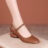 Spring and Autumn Single Shoes Soft Sole Comfortable Leather Shoes Women's Thick Heel One-word Buckle Work Shoes