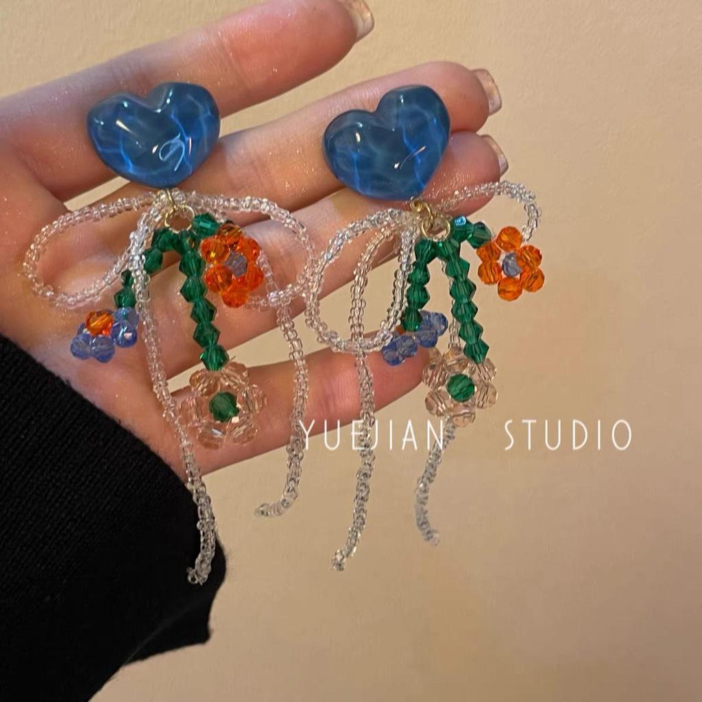 Colorful Dopamine Fabric Beaded Earrings – Women's Studs, Seaside Vacation Style, Ear Clips