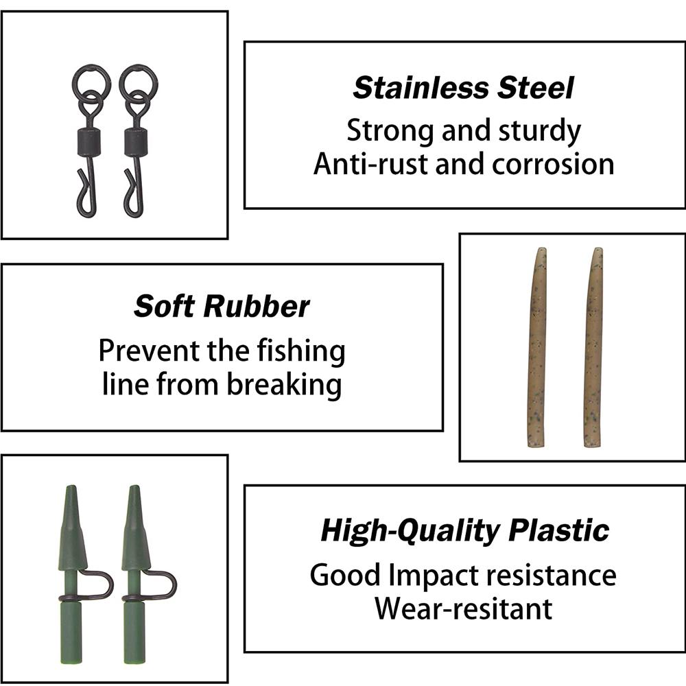 110Pcs/Box Carp Fishing Accessories Kit Include Anti Tangle Sleeves Quick Change Swivel Safety Lead Clip Speed Links