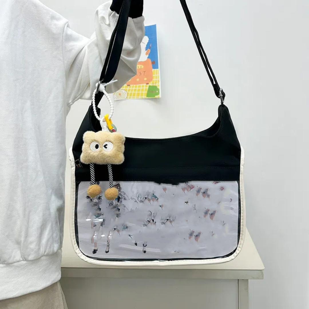 College Style High Aesthetic Transparent Ita Bag Y2K Crossbody Bag Cute Girl Large Capacity Ulzzang Class Shoulder Bag 32X30X12cm
