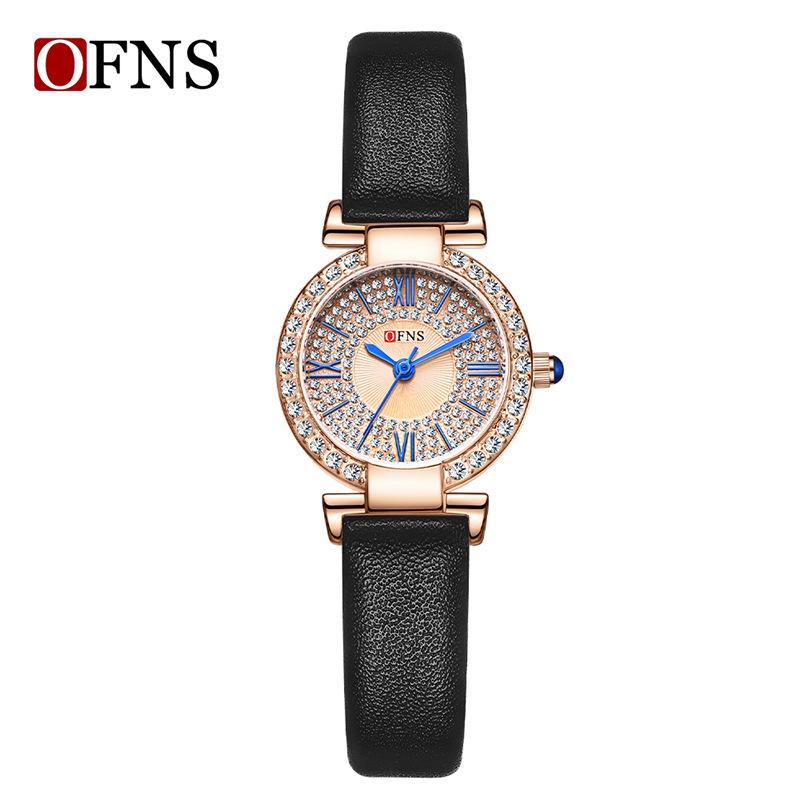 Oufanny Women's Retro Quartz Watch: Waterproof, Small Dial, Diamond Inlaid, Simple Design.