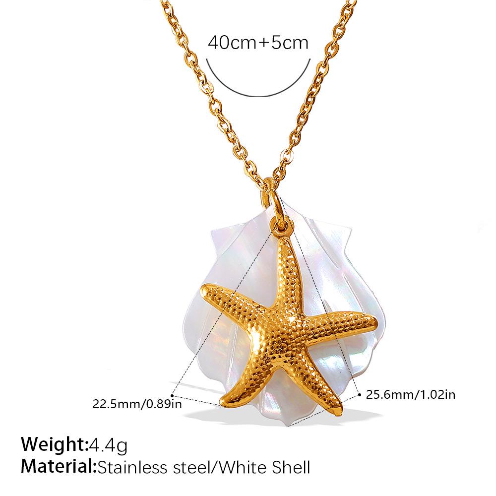 Starfish & Seahorse Stainless Steel Necklace with White Shell