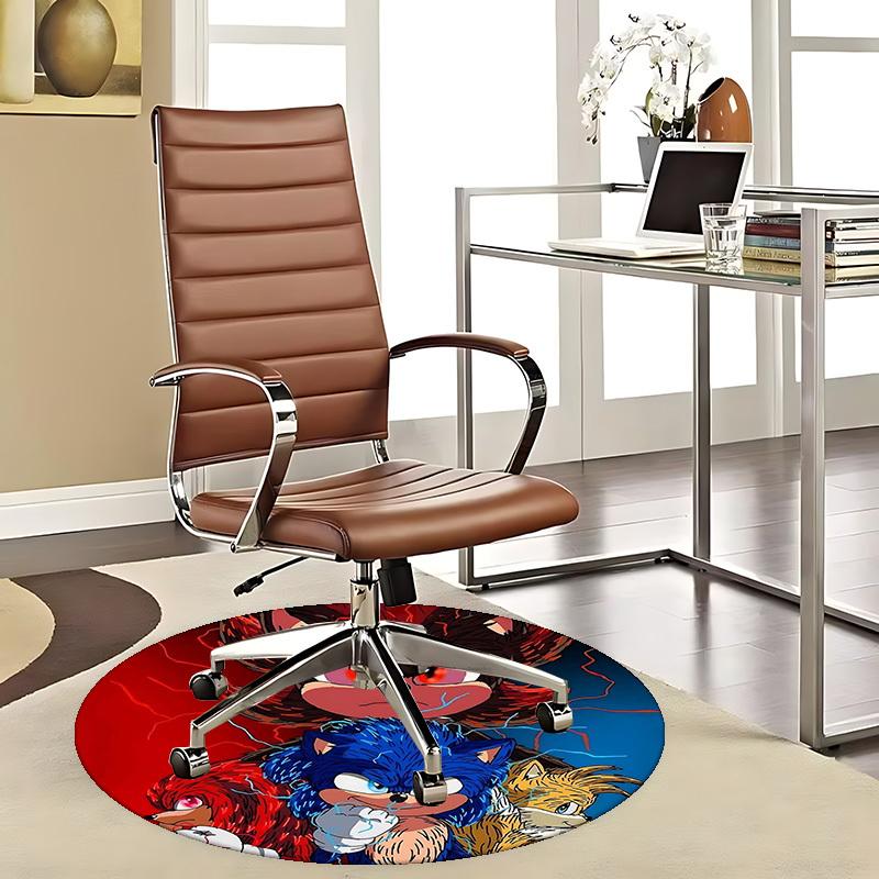 1pc Sonic the Hedgehog Anime Design Round Carpet - Office Chair Mat, Non-Slip Rug for Home Decor, Living Room, Bedroom, Game Room