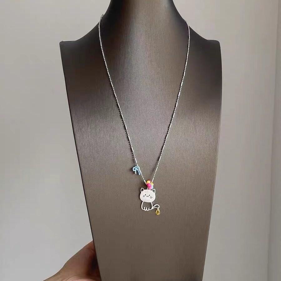 Sweet and cool colored meow~ dopamine kitten pendant necklace women's summer niche design collarbone chain cute childlike accessories