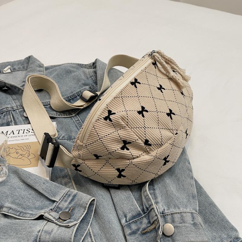 Korean Fashion Cute Bow Printing Girls Fanny Packs Adjustable Belt Ladies Casual Crossbody Shoulder Bags Streetwear Waist Bag