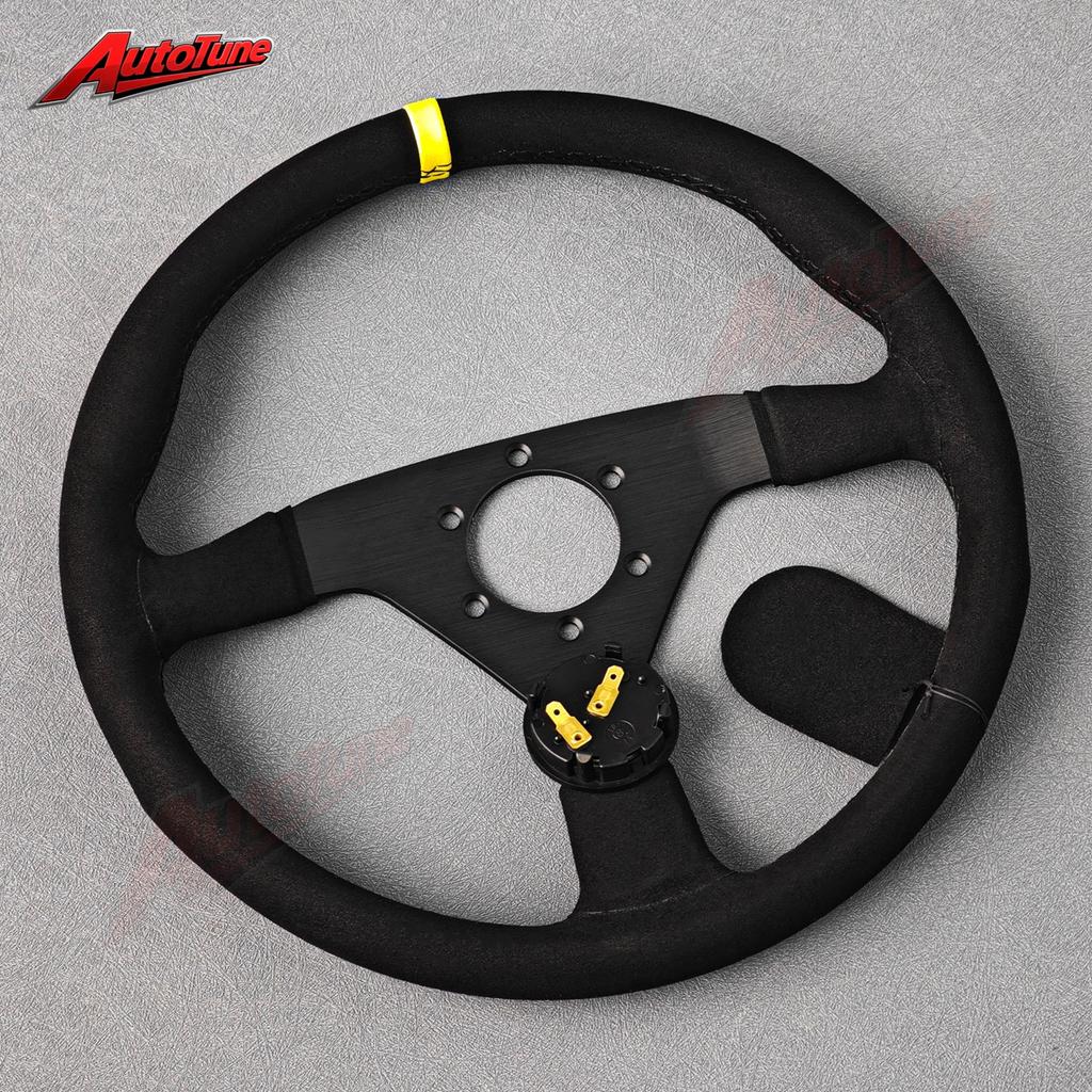 JDM 14inch Montecarlo Suede Steering Wheel Universal Racing Sports Flat Steering Wheel