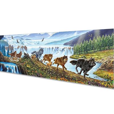 Instarry 5D Diamond Art Kit, Full-Paste Painting, Wall Decor, Mosaic, Beads, Handmade Kit, Wolf and Waterfall, 120x40 Cm