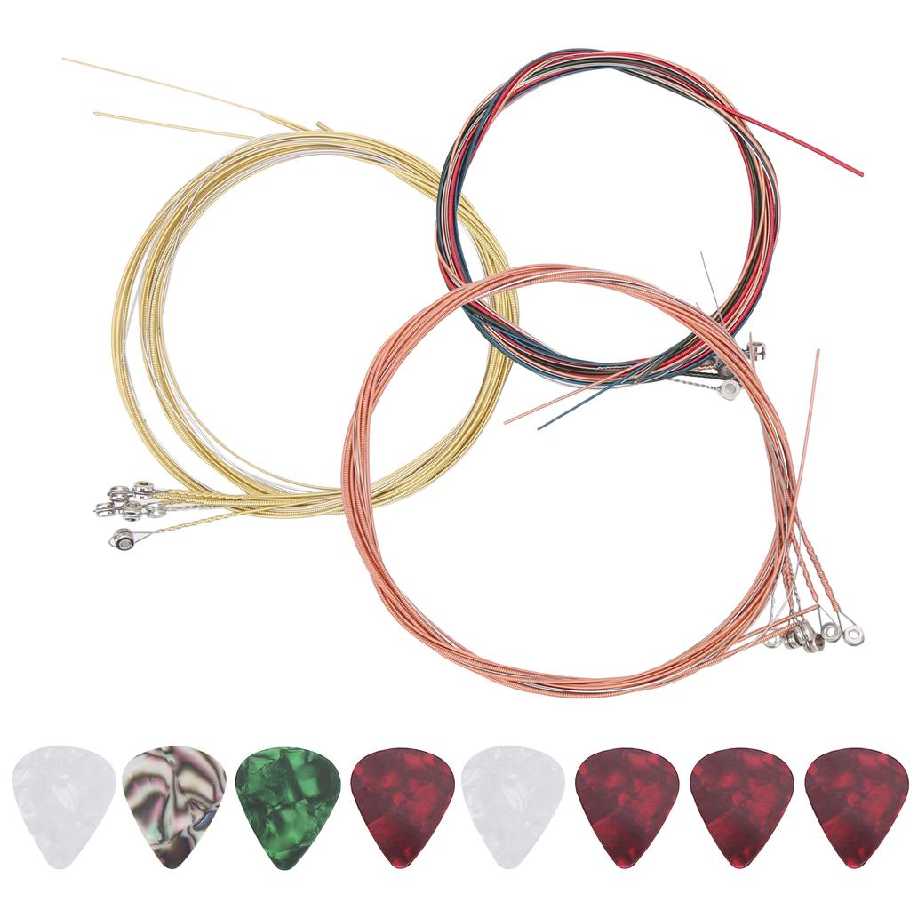 3 Set Acoustic Guitar Strings Steel Replacement 8Pcs Celluloid Picks for Performers Zxs0002