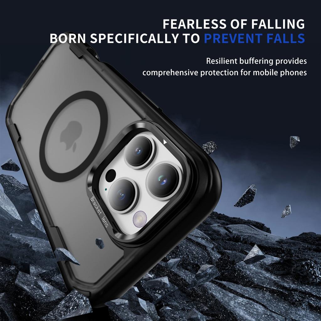 For iPhone 16 Pro Case Compatible with MagSafe Lens Frame Kickstand TPU + PC Shockproof Phone Cover