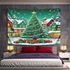 Christmas Tree with Gifts and Snowy Village Pattern Wall Hanging Tapestry Decorative Tapestry Home Decor for Bedroom and Living Room