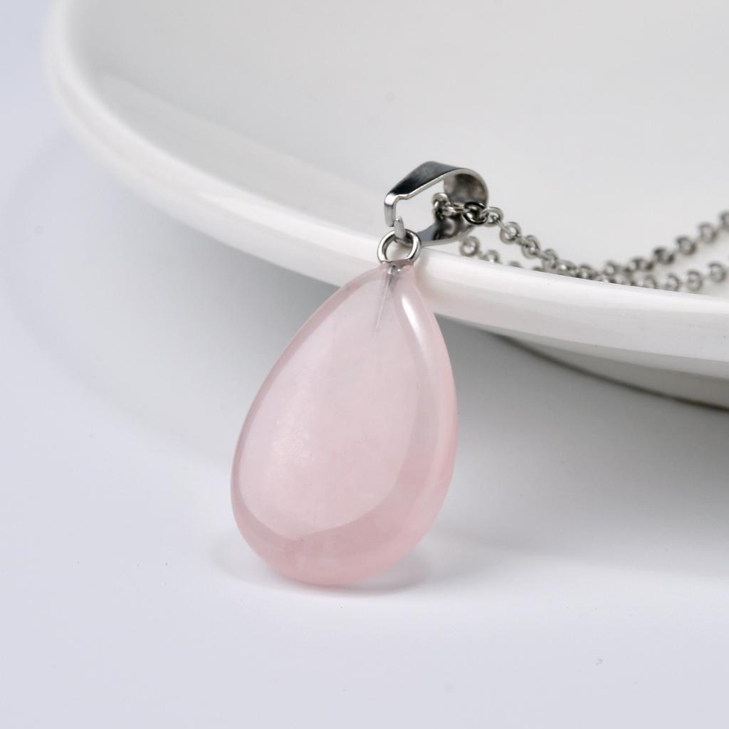 1pc Fashion Natural Stone Amethyst Rose Quartz Water Drop Pendant Necklace Bohemian Women's Elegant Festival Party Jewelry