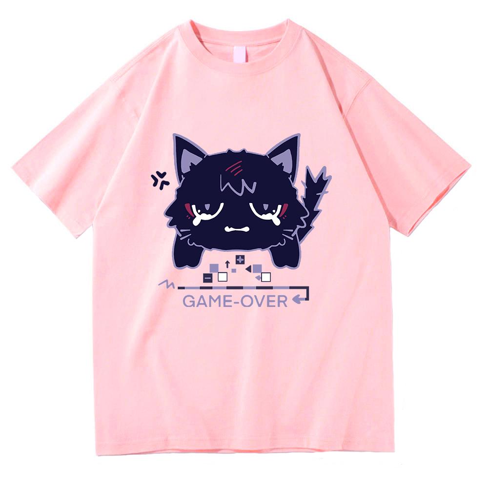 Genshin Impact Scaramouche Gatto Maglietta Carina Moda Anime Uomo/Donna Estetica Wanderer Maglietta Unisex Cotone Alta Qualità Magliette