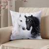 Square Pillow Case White And Black Horses Print For Living Room Sofa Decoration