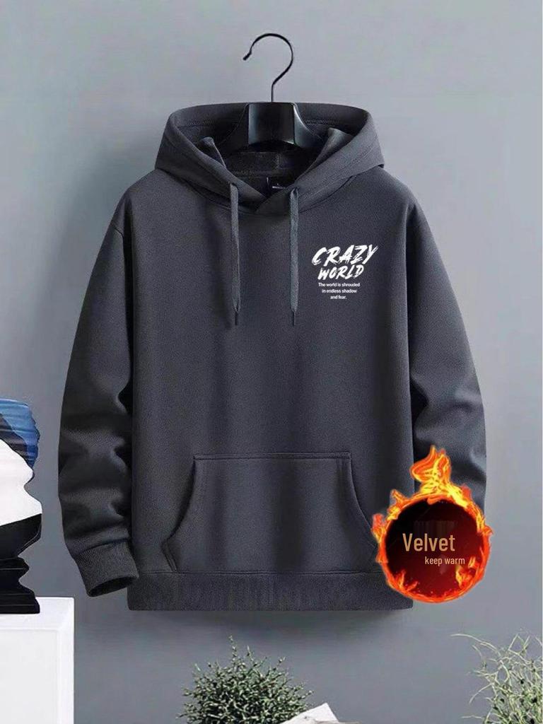 2025 Herren Kapuzenpullover im amerikanischen Stil - Lockerer Schnitt, Wintervelours, Bedruckte Streetwear-Jacke