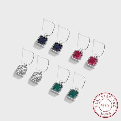 Simple Square Zircon Earrings S925 Silver Earring for Women's Fashion Party Jewelry Wedding Sterling Silver Jewelry Party Earrings