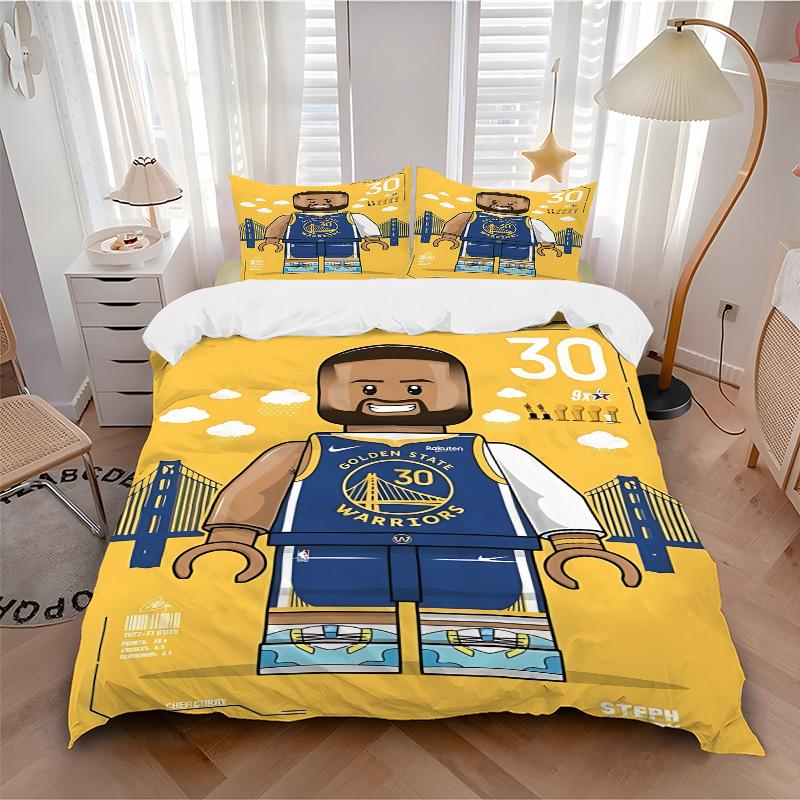 

3pcs bedding set Golden State Warriors Includes 1 Comforter + 2 Pillowcases, Without Pillow Inserts, Soft Comfortable, Lightweight Breathabl 135x200cm