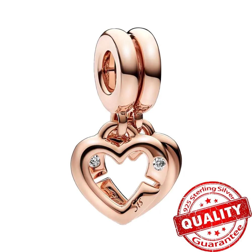 Rose Gold Copper Heart Shaped Bell Charm Fit Original Bracelet Infinity Mom Heart Pendant For Girls Jewelry Gift